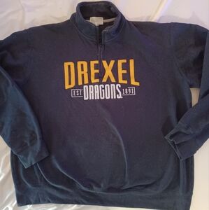 Drexel Dragons Champion Quarter Zip Sweatshirt Size XL Sewn On Logo Blue Yellow.